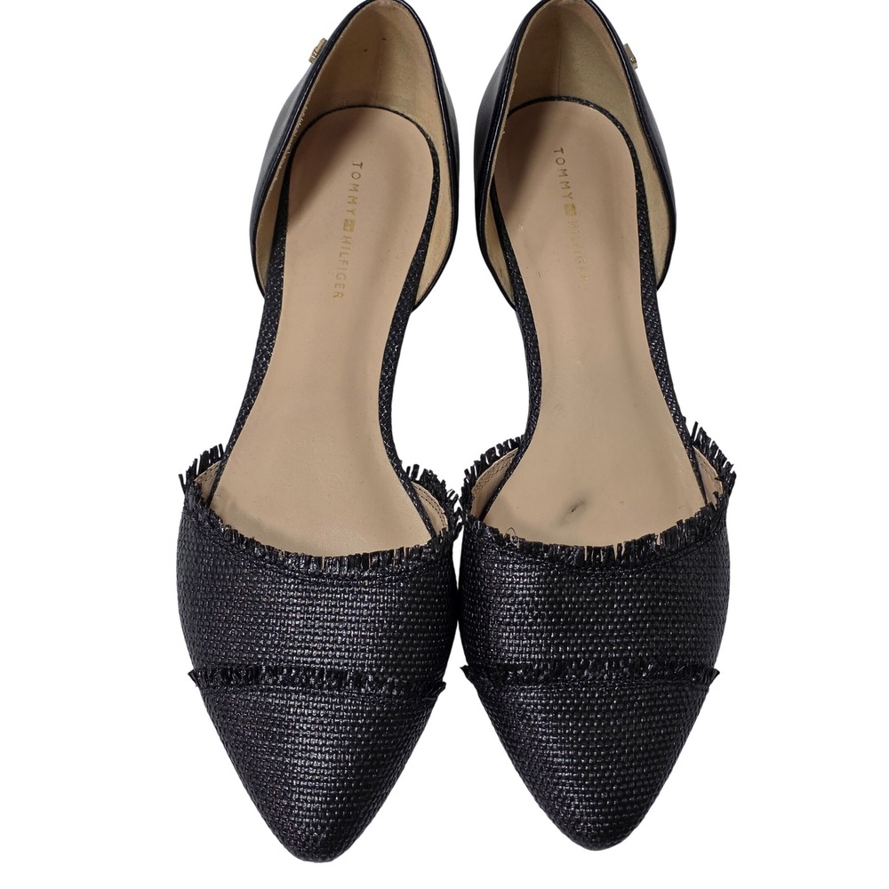 Tommy Hilfiger Neoline Flats Womens 8.5 DOrsay Shoes Pointed Toe Fringe Black